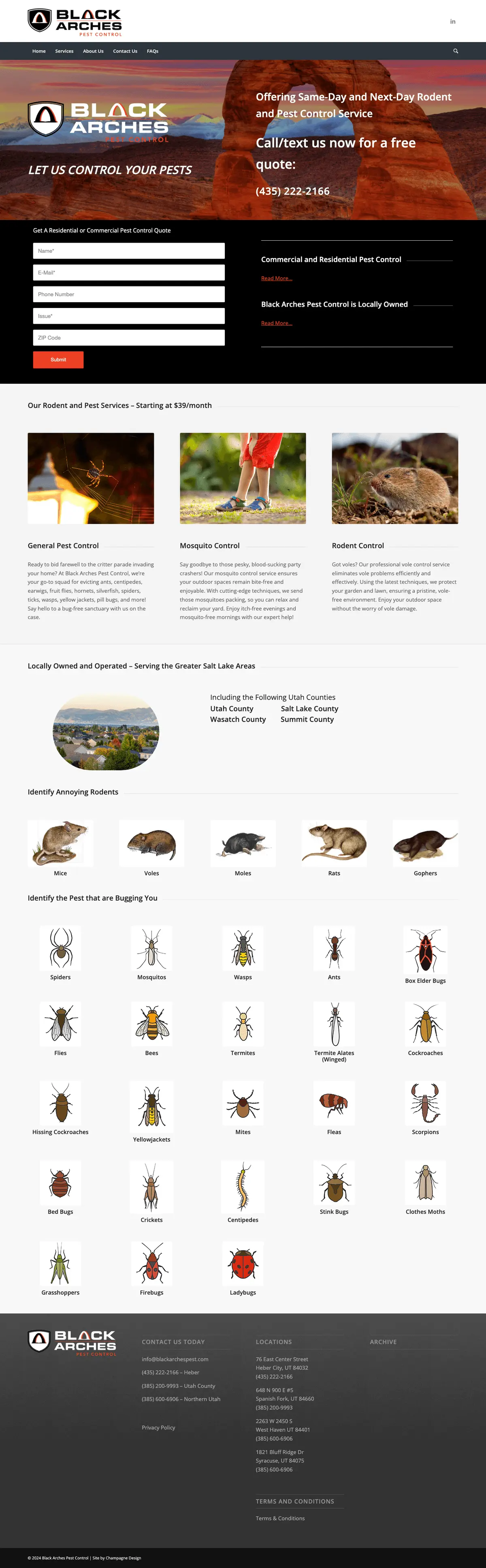 Black Arches Pest Control website for Heber City and the Wasatch Front