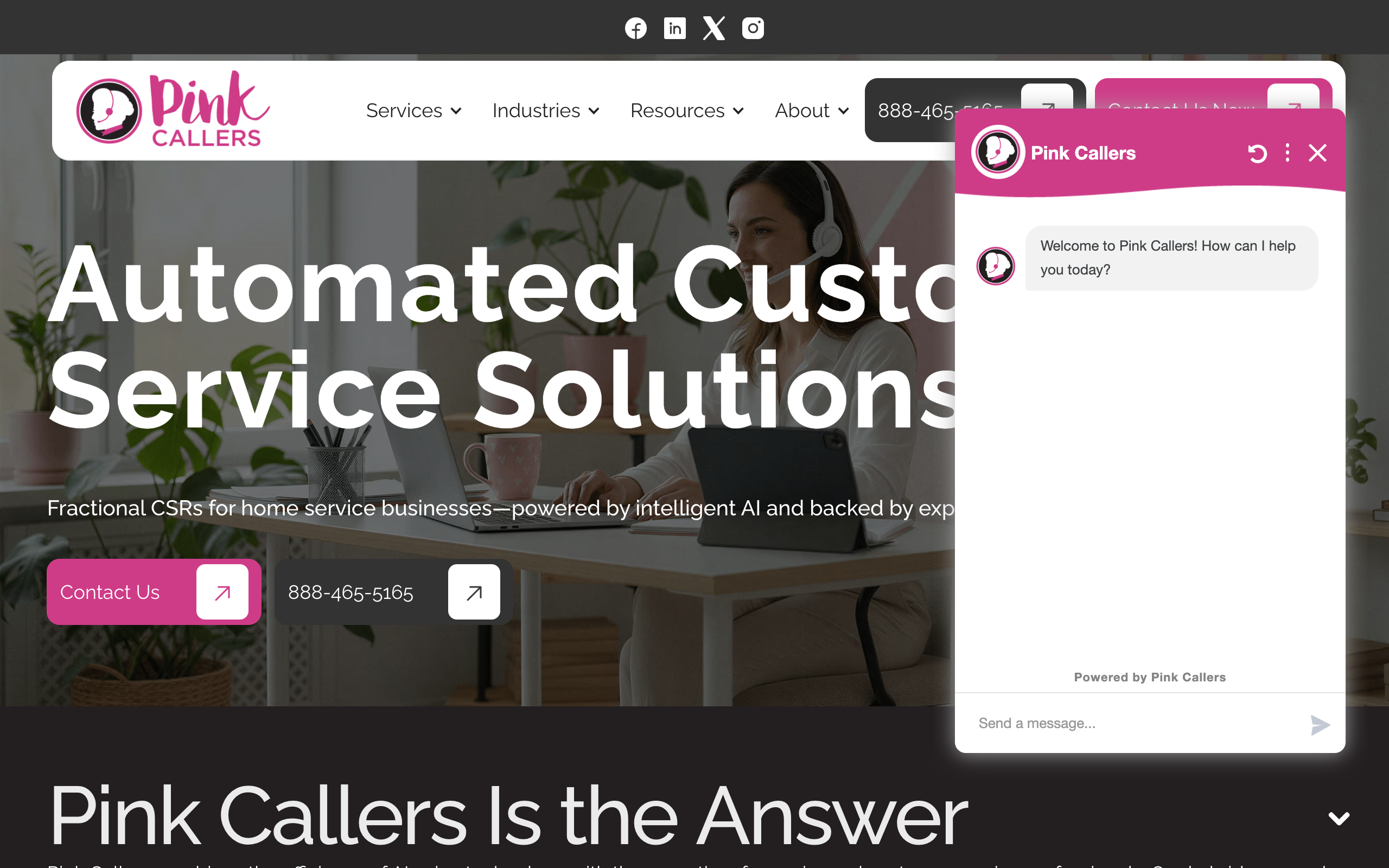 Pink Callers Hydra OS website, one of 37 full website go-lives so far in July 2026