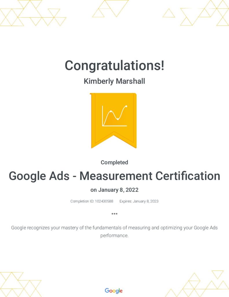 Kimberly Marshall - Google Ads - Measurement Certification _ Google